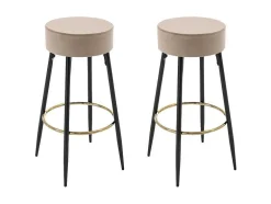 Conjunto De 2 Bancos Altos Veludo E Aco Preto, Bege E Dourado - Belinio I