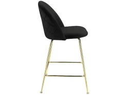Conjunto De 2 Bancos Altos Em Veludo E Metal Dourado Cor Preto - Melbourne