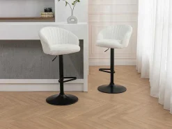 Conjunto De 2 Bancos Altos Em Tecido Boucle E Metal Branco - Doraliz