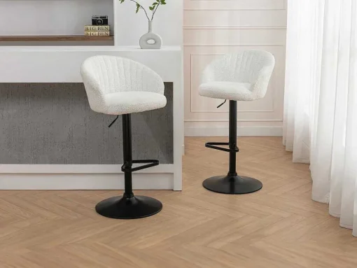 Conjunto De 2 Bancos Altos Em Tecido Boucle E Metal Branco - Doraliz