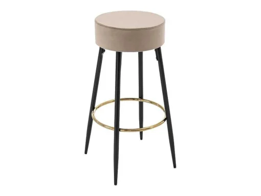 Conjunto De 2 Bancos Altos Veludo E Aco Preto, Bege E Dourado - Belinio I