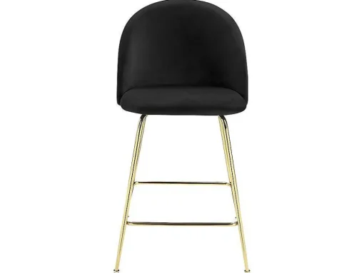 Conjunto De 2 Bancos Altos Em Veludo E Metal Dourado Cor Preto - Melbourne
