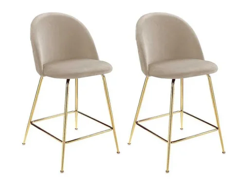 Conjunto De 2 Bancos Altos Em Veludo E Metal Dourado Cor Bege - Melbourne
