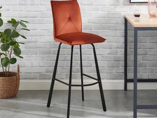 Conjunto De 2 Bancos Altos Em Veludo E Metal Cor Terracota - Indilane