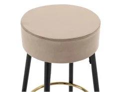 Conjunto De 2 Bancos Altos Veludo E Aco Preto, Bege E Dourado - Belinio I
