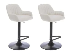 Conjunto De 2 Bancos Altos Tecido E Metal Preto, Altura Ajustavel, Cor Creme - Eleana