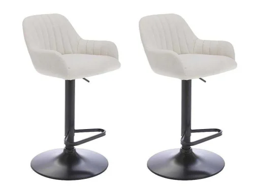 Conjunto De 2 Bancos Altos Tecido E Metal Preto, Altura Ajustavel, Cor Creme - Eleana