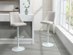 Conjunto De 2 Bancos Altos Tecido E Metal Branco, Cor Bege - Kiyola