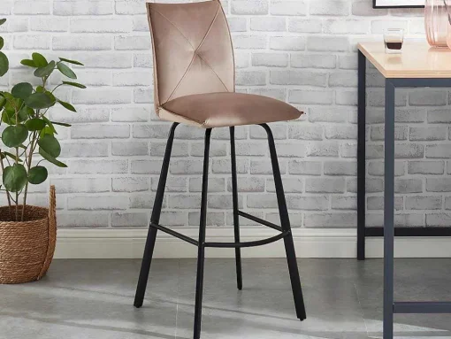 Conjunto De 2 Bancos Altos Em Veludo E Metal Cor Taupe - Indilane
