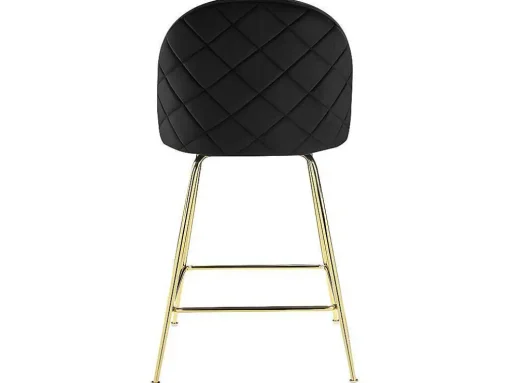 Conjunto De 2 Bancos Altos Em Veludo E Metal Dourado Cor Preto - Melbourne