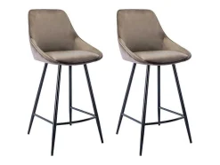Conjunto De 2 Bancos Altos Em Veludo Cor Taupe - Masurie