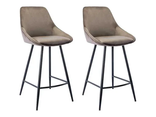 Conjunto De 2 Bancos Altos Em Veludo Cor Taupe - Masurie