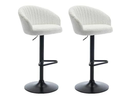 Conjunto De 2 Bancos Altos Em Tecido Boucle E Metal Branco - Doraliz