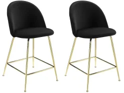 Conjunto De 2 Bancos Altos Em Veludo E Metal Dourado Cor Preto - Melbourne