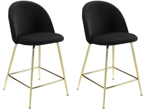 Conjunto De 2 Bancos Altos Em Veludo E Metal Dourado Cor Preto - Melbourne