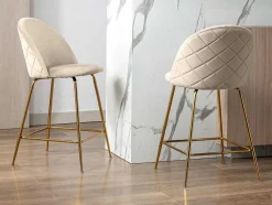 Conjunto De 2 Bancos Altos Em Veludo E Metal Dourado Cor Bege - Melbourne