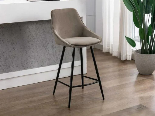 Conjunto De 2 Bancos Altos Em Veludo Cor Taupe - Masurie