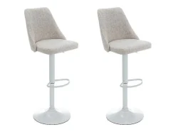 Conjunto De 2 Bancos Altos Tecido E Metal Branco, Cor Bege - Kiyola