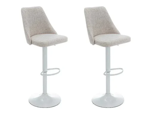 Conjunto De 2 Bancos Altos Tecido E Metal Branco, Cor Bege - Kiyola