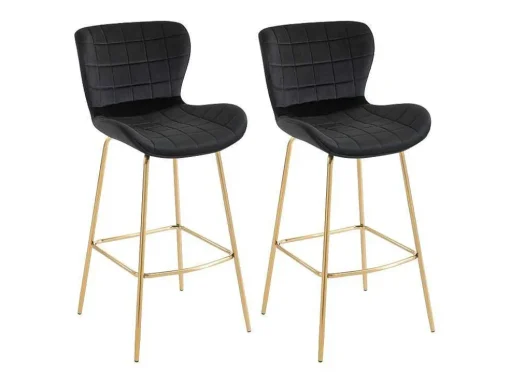Conjunto De 2 Bancos Em Veludo E Metal Cor Preto - Tanaro