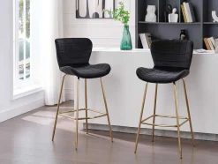 Conjunto De 2 Bancos Em Veludo E Metal Cor Preto - Tanaro