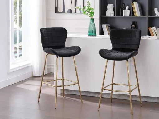 Conjunto De 2 Bancos Em Veludo E Metal Cor Preto - Tanaro
