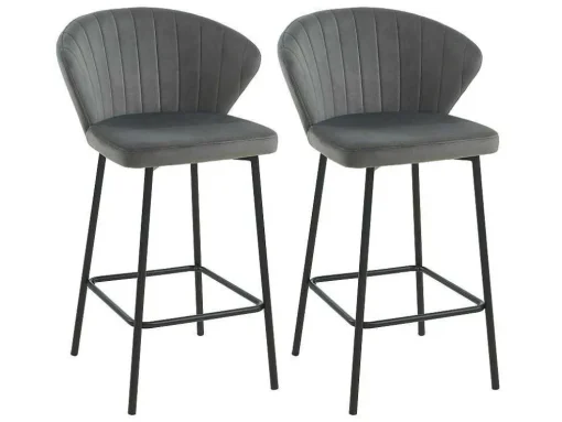 Conjunto De 2 Bancos Veludo E Metal Cinzento - Crusti