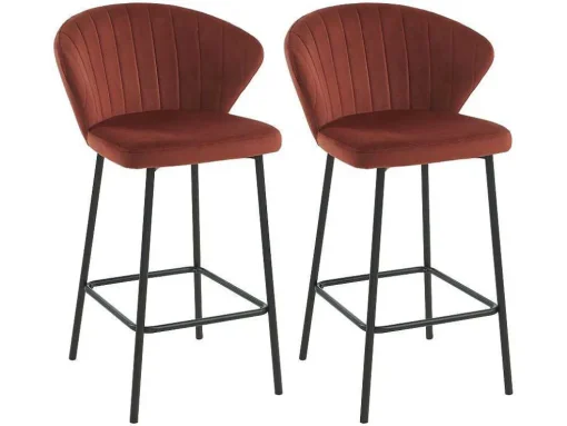 Conjunto De 2 Bancos Veludo E Metal Cinzento - Crusti
