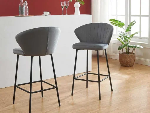 Conjunto De 2 Bancos Veludo E Metal Cinzento - Crusti