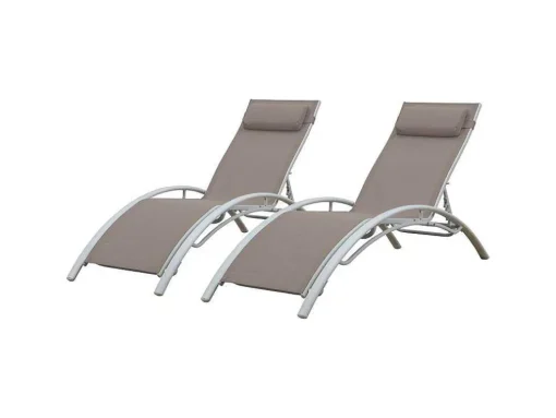 Conjunto De 2 Cadeiras De Conves Galapagos Em Aluminio Taupe Têxtilene - Aluminio Branco