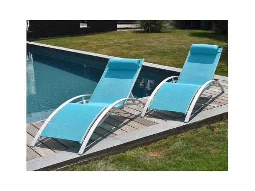 Conjunto De 2 Cadeiras De Conves Galapagos Azul Têxtileno - Aluminio Branco