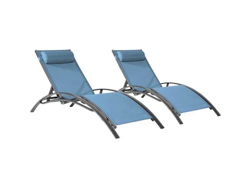 Conjunto De 2 Cadeiras De Conves Galapagos Em Têxtil Cinzento-Azul - Aluminio Cinzento Antracite