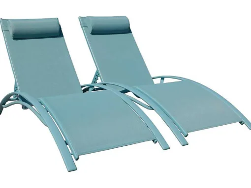 Conjunto De 2 Cadeiras De Conves Galapagos Em Têxtileno Azul Claro - Aluminio Azul Claro
