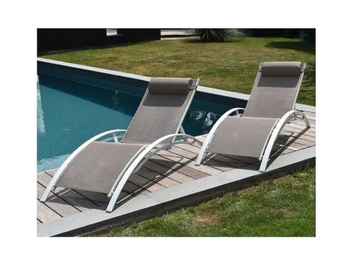 Conjunto De 2 Cadeiras De Conves Galapagos Em Aluminio Taupe Têxtilene - Aluminio Branco