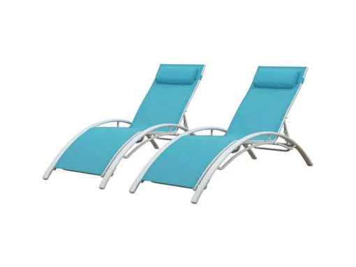 Conjunto De 2 Cadeiras De Conves Galapagos Azul Têxtileno - Aluminio Branco