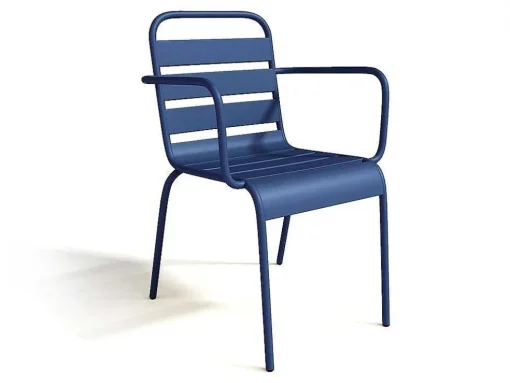 Conjunto De 2 Cadeiroes De Jardim Empilhaveis Em Metal Azul-Escuro - Mirmande