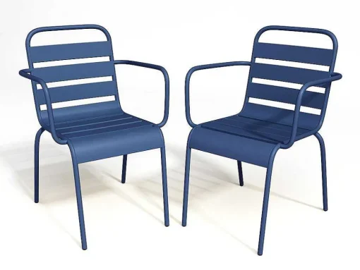Conjunto De 2 Cadeiroes De Jardim Empilhaveis Em Metal Azul-Escuro - Mirmande