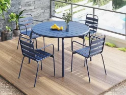 Conjunto De 2 Cadeiroes De Jardim Empilhaveis Em Metal Azul-Escuro - Mirmande