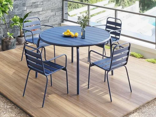 Conjunto De 2 Cadeiroes De Jardim Empilhaveis Em Metal Azul-Escuro - Mirmande