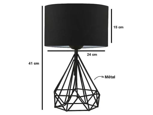 Conjunto De 2 Candeeiros De Mesa Em Metal Cor Preto E Abajur Em Tecido De A. 41 Cm - Anaia