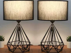Conjunto De 2 Candeeiros De Mesa Em Metal Cor Preto E Abajur Em Tecido De A. 41 Cm - Anaia