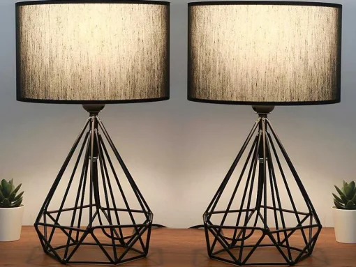 Conjunto De 2 Candeeiros De Mesa Em Metal Cor Preto E Abajur Em Tecido De A. 41 Cm - Anaia
