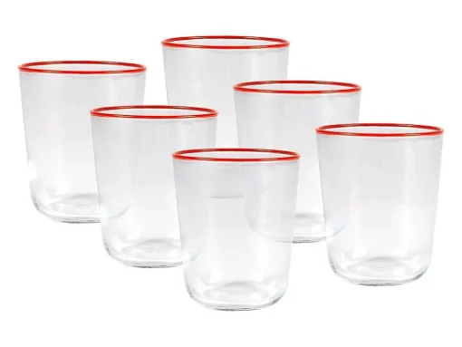Conjunto De 6 Copos De Agua Com Detalhe Em Laranja - 31,5 Cl - D. 8 X A. 9,5 Cm - Azuran