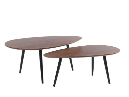 Conjunto De 2 Mesas De Centro Empilhaveis Milena - Mdf E Metal - Cor Noz