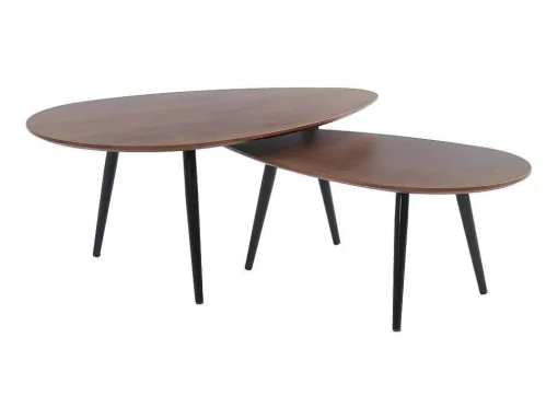 Conjunto De 2 Mesas De Centro Empilhaveis Milena - Mdf E Metal - Cor Noz