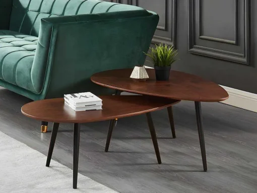 Conjunto De 2 Mesas De Centro Empilhaveis Milena - Mdf E Metal - Cor Noz