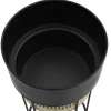 Conjunto De 2 Vasos De Ornamentacao Com Pe Efeito Empalhamento Em Ferro De D.30,5 X A.66 Cm E D.24,5 X A.55 Cm Cor Preto E Dourado - Covel