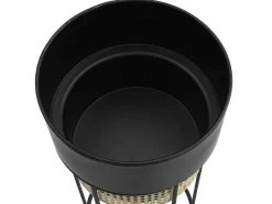 Conjunto De 2 Vasos De Ornamentacao Com Pe Efeito Empalhamento Em Ferro De D.30,5 X A.66 Cm E D.24,5 X A.55 Cm Cor Preto E Dourado - Covel