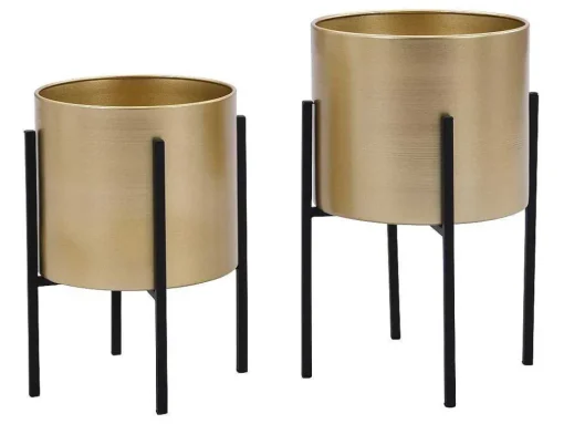 Conjunto De 2 Vasos De Ornamentacao Com Base Em Metal De D. 25 X A. 39 E D. 23 X A. 35,5 Cor Dourado E Preto - Edmee