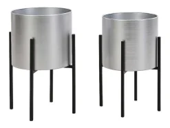 Conjunto De 2 Vasos Decorativos Com Pe Em Metal D25Xa39 Cm E D23Xa35,5 Cm Prateado E Preto - Edmee